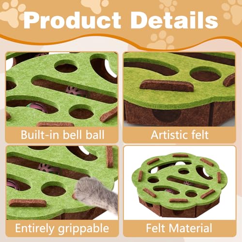 Cat Scratch Puzzle Enrichment Box, Cat Nail File Enrichment Box, Interactive Mental Cats Felt Maze Boxes Puzzle Kittern Toy with Bell for Indoor Pet Cats Games Scratching and Hunting