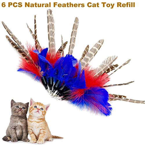 Cat Feather Toys Refills, 6 Pieces Handmade Da Bird Feathers Refill, Cat Wand Replacement Feather for Indoor Cats (A) - color: A-6 PCS Feather Refills
