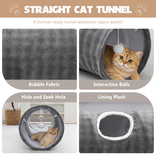 Straight Bubble Cat Tunnel for Indoor Cats 47"x12", Grey - color: Grey, size: Straight