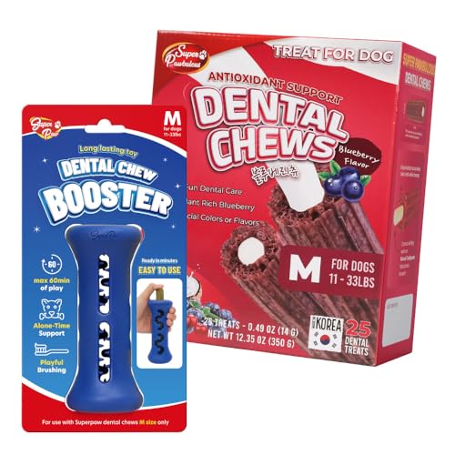 SuperPaw Dog Dental Chews (Blueberry, M) & Chew Holder (M) Bundle Kit - size: Medium Toy & Antioxidant Support Chew Bundle