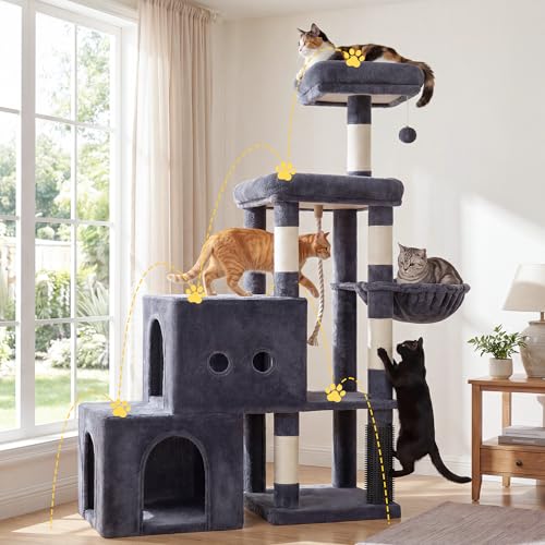 Hey-brother Cat Tree Tower with Steped Climbing Condos, Platforms, MPJ061G - color: Smoky Gray
