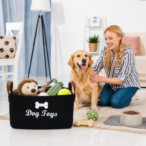 Large Dog Toy Basket, 100% Cotton Rope Dog Toy Storage Bin-Black - color: Black