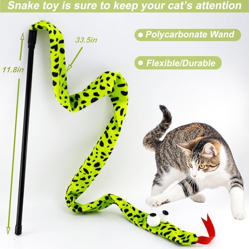 Interactive Cat Toy Wand with Catnip Mouse, Cat Teaser Wand Rainbow String for Bored Indoor Adult Cats and Kittens (3 Pack Snake) - size: 3 Pack Snake