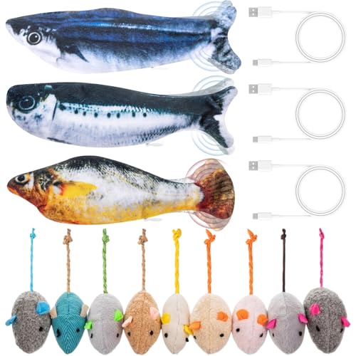Leitee 12 Pack Cat Toys Plush Mice Flopping Fish for Indoor Cats Dogs - style: Simulated Fish