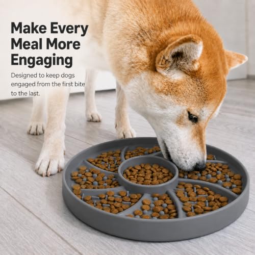 Slow Feeder Dog Bowl Silicone Suction Cup Anti Spill Dogs Cats Grey - color: Grey