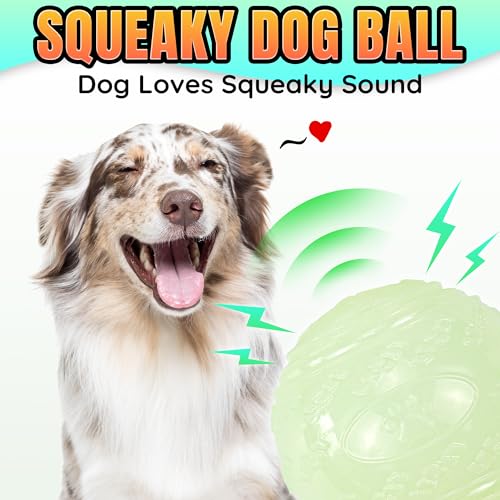 LECHONG 4-Pack 3.5” Glow Squeaky Dog Balls,Bouncy Glow in The Dark Dog Ball with Squeaker, Durable Dog Rubber Ball Toys Glowing Fetch Balls for Medium Large Dogs Nighttime Playing Indoors & Outdoors - size: 3.5in Large Regular