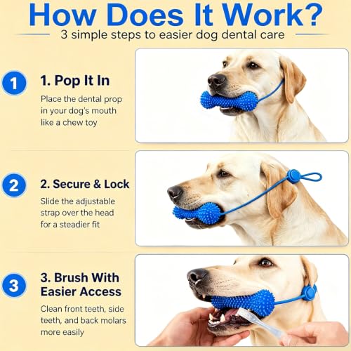 Dog Dental Chew Toy, Dual-Action Canine Dental Prop Mouth Opener with Adjustable Strap, PVC Bite & Brush Teeth Cleaning Toy for Small Medium Large Dog