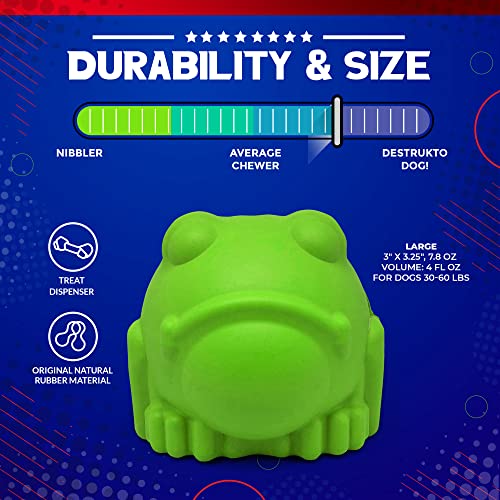 SodaPup MuttsKickButt Bullfrog – Durable Dog Treat Dispenser & Chew Toy Made in USA from Non-Toxic, Pet Safe, Food Safe Natural Rubber for Mental Stimulation, Problem Chewing, Calming Nerves & More - color: Bull Frog Green