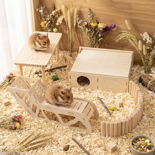 BreezeHug 4 Pcs Hamster Cage Accessories Hamster Platform Toy, Enclosure - style: Enclosure