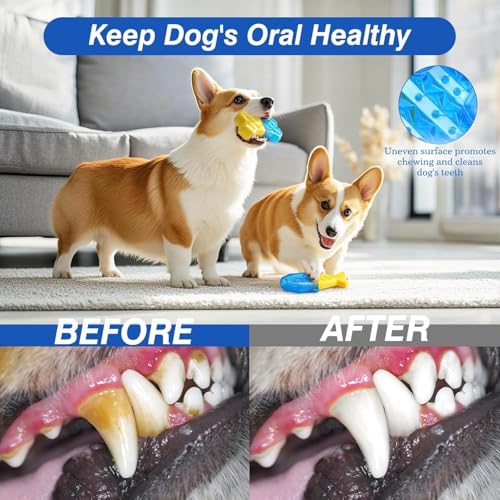 Pawaboo Dog Cooling Chew Toys, 2 Pack Freeze Pet Teething Toys for Cooling - color: Yellow+Blue