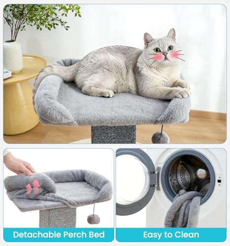 Made4Pets 32" Carpet Cat Scratching Post with Bed for Indoor Cats, Grey