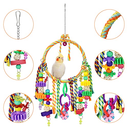 Bird Swing Toy with Perches - Colorful Chewing Toys for Parakeets, Meyers Cockatiel, Conure, Quaker, Caique & Other Medium Sized Birds