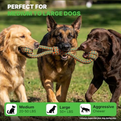 Dog Toys for Aggressive Chewers, Indestructible Dog Toys, Dog Tug Toy - color: Double Loop Tug