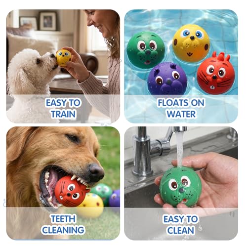 Dog Ball Toy, Smiley Face Squeaky Dog Toys Soft Dog Balls Latex Rubber Squeak Dog Toys for Small Medium Puppy Pet Dog (4 Pack) - color: Colorful Smiley Face
