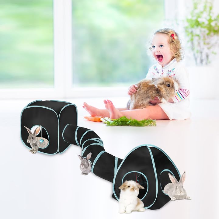 BWOGUE Bunny Tunnels & Tubes, 3-in-1 Collapsible Rabbit Hideout Toy Set - color: Blue