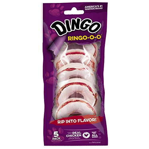 Dingo Ringo Rawhide Dog Treats With Real Chicken, 5 Ct (48 Pack) - size: 5 Count (Pack of 48)