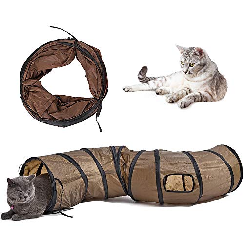 Andiker Cat Tunnel, S-Shape Cat Tube Collapsible Kitten Play Toy with 2 Side Holes for Kitten Exercising Hiding Training and Running Cats Toy for Indoor Cats(Brown) - color: Brown
