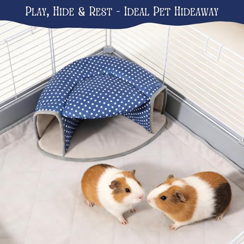 Guinea Pig Hideout Tunnel Bed, Washable Soft Small Animal Hideaway for Ferret, Chinchilla, Dwarf Bunny - House Pet Cage Accessory - color: Blue