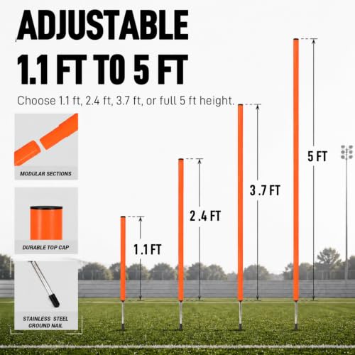 6 Pcs 5FT Adjustable Agility Training Poles for Soccer,Basketball,Football,Dog,Horse Training-Speed and Agility Training Equipment Sports Training Sticks with Stainless Steel Ground Nails - color: Orange
