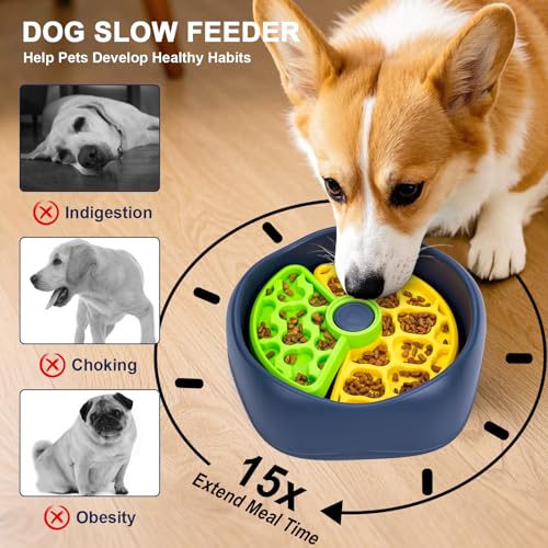 Star&Mi Slow Feeder Dog Bowls, 3-Layer Interactive Dog Puzzle Feeder, Dog Slow Feeder Bowl & Lick Bowl for Dogs, Non-Slip Dog Bowl Slow Feeder for Medium & Large Breeds, Holds 6–8 Cups - color: 3 Layer Bowl-Green&Yellow