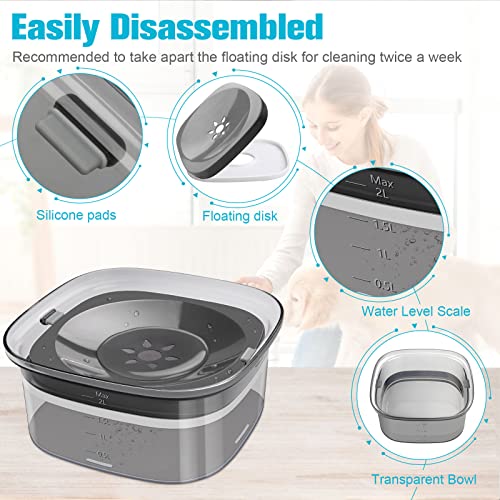 UPSKY 70oz Dog Water Bowl, No Spill Slow Drinking Feeder for Messy Drinker - color: C-Black, size: 2 L