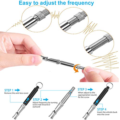 Dog Whistle to Stop Barking, 2 Pack Ultrasonic Silent Adjustable Training Whistle with Lanyard (Black)