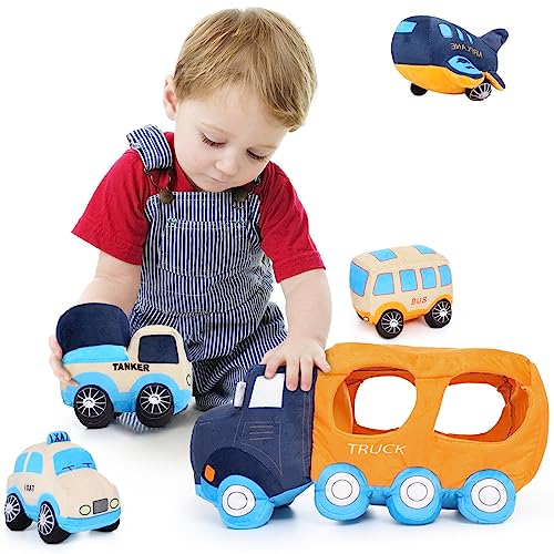 Muiteiur Big Car Stuffed Plush Toy, Soft 4Pcs Stuffed Truck Toy Set for Kid - style: truck