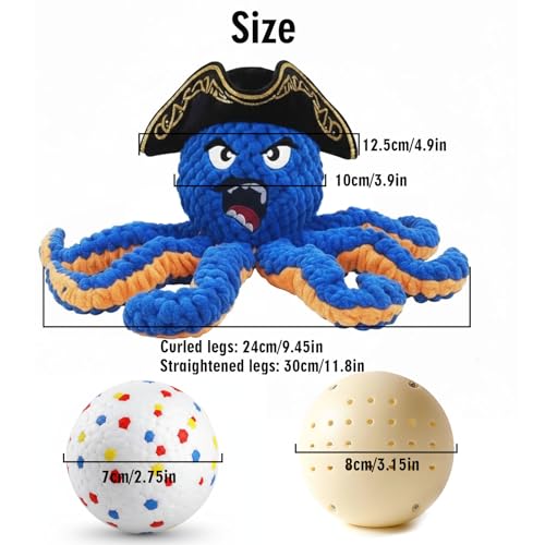 2026 Interactive Dog Toys, Self Moving Octopus Dog Toy Set with 2 Balls - Automatic Wobble Ball & Durable Chew Ball, 4-in-1 Squeaky Plush Enrichment Toy to Keep Them Busy for Medium Large Dogs - color: Blue