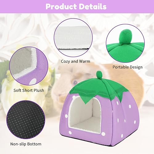 BWOGUE Guinea Pig Bed Hideout, Washable Hamster Cave for Small Animals - color: Strawberry Purple