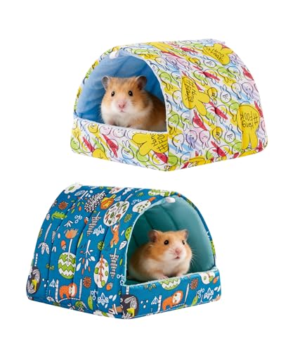2 Pack Hamster Hideout Bed, Washable Small Animal House Bed Hamster House - color: Green+Yellow, size: 6*6in