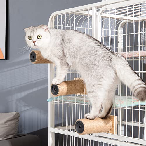 Cat Climbing Steps Scratching Tree - Cage Shelf Wooden Ladder Pets Perch Furniture Inside The cage with Install Screws 4 Steps 6.3x2 inches