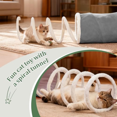 Ownpets 2-in-1 Cat Tunnel Large Lollipop 12" D Collapsible Cave Plush, Grey - color: Grey