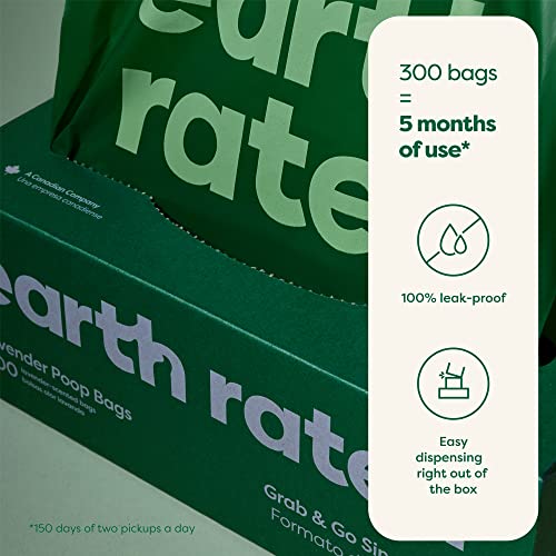 Earth Rated Dog Poop Bags, Thick Grab and Go Single Roll, Ideal for Backyard Pickups, Lavender Scented, 900 Count (3 x 300 count) - size: 300 Bags (Pack of 3), style: Lavender