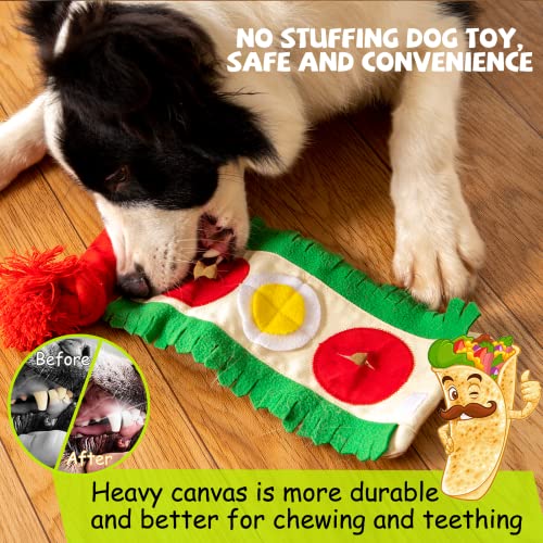 lilfrd Burrito Snuffle Mat Dog Toy, Squeaky Crinkle Rope Puzzle Taco Toy - style: Burrito