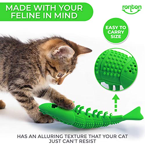 Ronton Catnip Toy - Durable Hard Rubber - Cat Dental Care, Cat Interactive Toothbrush Chew Toy (2 Pack Green & Blue (Shrimp)) - size: 2 Pack (Shrimp)