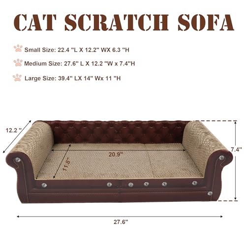 COOZMENT Scratching Sofa, Couch Shaped Thick Scratching Cardboard, Lounge Bed for Indoor Rest&Play, Sofa Scratcher Pad (Brown, 27.6" L X 12.2" W X 7.4" H) - color: Brown-Medium