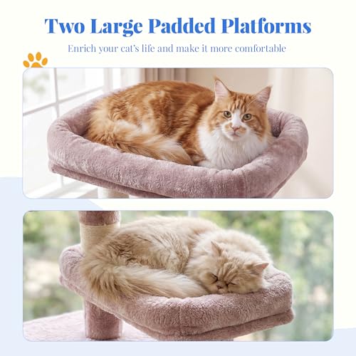 Hey-brother Cat Tree, Multi-Level Tower with 3 Condo, Hairbrush, MPJ035-MMU - color: Muchroom