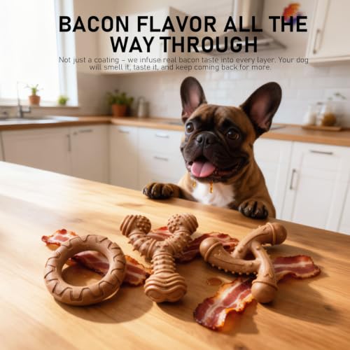 MECOOL Indestructible Dog Chew Toys for Aggressive Chewers 3PCS, Durable Bacon Flavored Nylon Bones for Small Dogs, Puppy Teething Toys, Long Lasting Nylon Dog Chews - size: 3PC-A