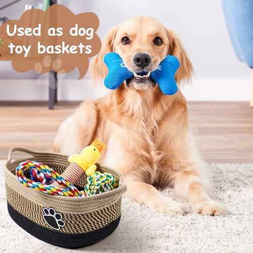 Small Dog Toy Basket for Pet Toy Storage Woven Baskets for Organizing - color: dark&light Beige