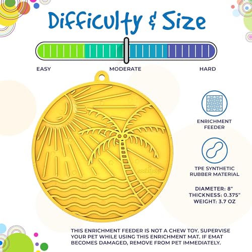 SodaPup Sun N Sea eMat – Durable Enrichment Feeder with Suction Cups Made in USA from Non-Toxic, Pet-Safe, Food Safe Rubber for Mental Stimulation, Avoiding Overfeeding, Calming, & More - color: Sun N Sea eMat Yellow