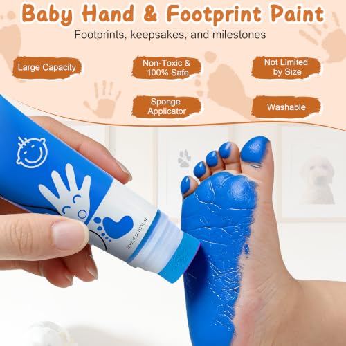 Baby Hand and Footprint Paint with Sponge Head, 2.54 fl oz, Non-Toxic & Acid-Free, Washable Baby Safe Paint for Newborn Keepsakes, Dog Nose & Paw Prints, Ideal New Mom Gift - Blue - color: Blue
