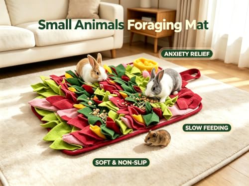 Rabbit Snuffle Mat,Hamsters Foraging Mat for Small Animals Bunny Puzzle Toys Pets Interactive Feeding Mat for Guinea Pigs Hedgehog Chinchilla Puppies (Pink) - color: Pink
