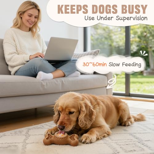 3-in-1 Enrichment Dog Toy for Aggressive Chewers,Frozen Treat Toy & Interactive Treat Dispenser with Peanut Butter Grooves,Long Lasting Slow Feeder Chew Toy for Large Dogs,Easy to Clean,Brown - color: Brown