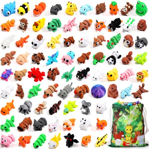 100 Pcs Mini 3D Printed Animals, Cute Desk Pets Classroom Prizes Toys - style: 100 Pcs Animals