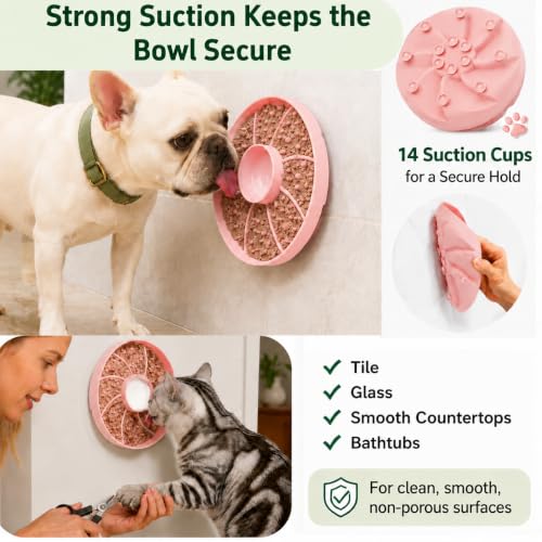 Slow Feeder Dog Bowl Silicone Suction Cup Anti Spill Dogs Cats Pink - color: Pink