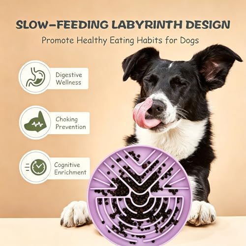 Slow Feeder Dog Bowl for Large & Small Pets, Anti Choking Puzzle Dog Food Bowl with Non-Slip Base, Interactive Pet Slow Eating, Silicone Cat Feeder for Puppies Cats - color: Purple