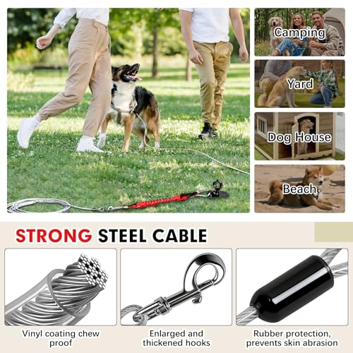 Snagle Paw Dog Tie Out Cable and Stake with Lock-Cap,Heavy Duty 20FT Dog Yard Leash & Stake with Shock Absorbing Bungee Tether,Rust Proof Ground Anchor for Yard, Beach, Camping & Outdoor,up to 360 Lbs - color: Black, 17in Stake (20ft Cable)