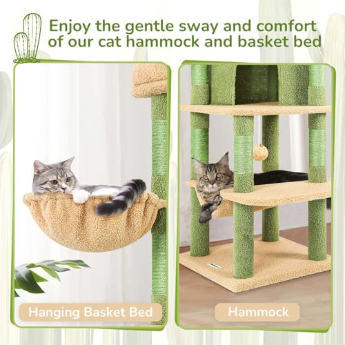 Globlazer Cactus Corner Cat Tree Tower with Scratching Post, C51, Green - color: Cactus Green, size: 51inch