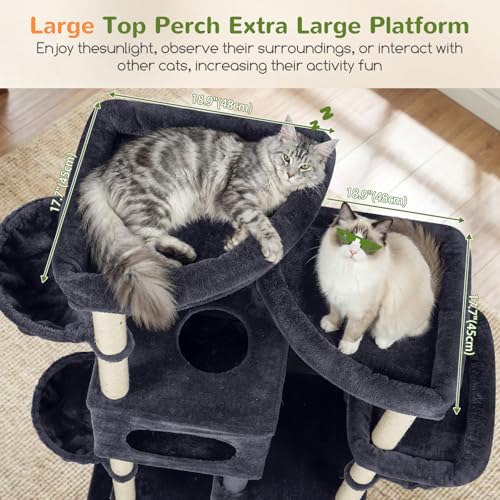 Globlazer 81in Multi-Level Larger Cat Tree Tower Condo Indoor Furniture Activity Center with Oversized Plush Cat Bed/Baskets/Full-Sisal Scratching Posts and Hammock/S81/Dark Gray - color: Dark Gray, size: 81 Inch