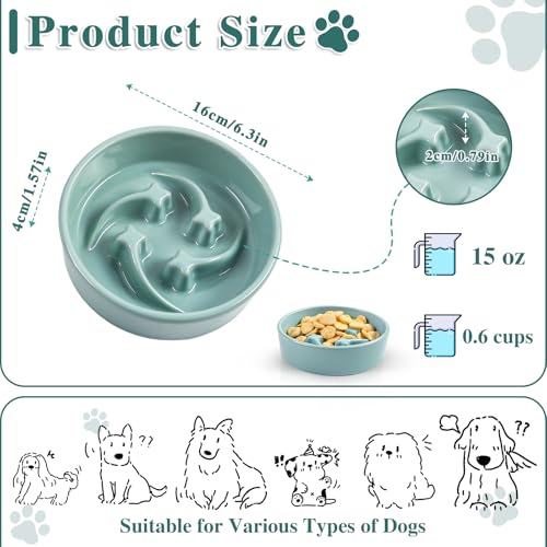 Ceramic Slow Feeder Dog Bowls, 0.6 Cups Dog Food Dish for Small Breed - color: Light Green-M